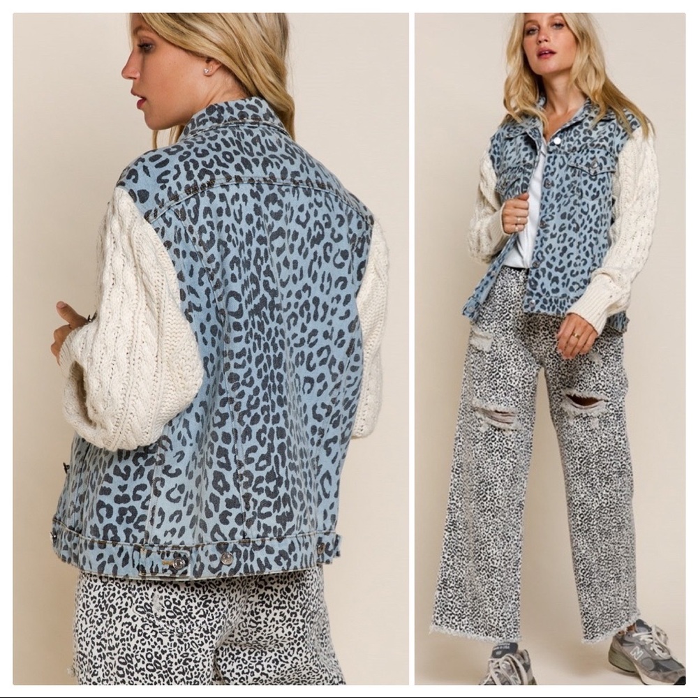 POL Snow Leopard Denim & Cable Knit Jacket - Picture 3 of 13